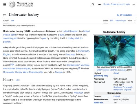 Wikipedia - Underwater Hockey