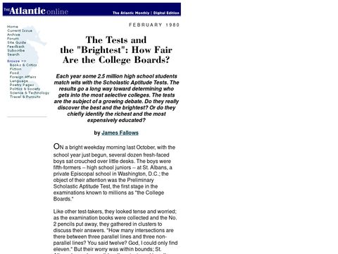 The Tests and the Brightest by James Fallows