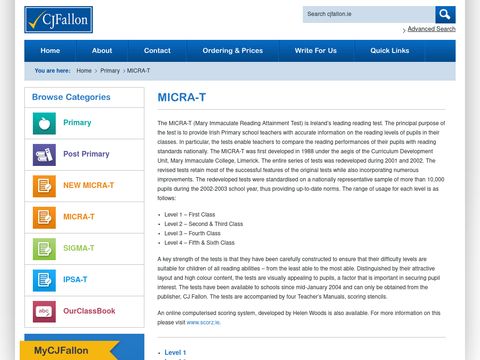 Mary Immaculate College Reading Attainment Test (MICRA-T)