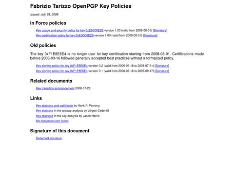 Fabrizio Tarizzo OpenPGP Key Policies