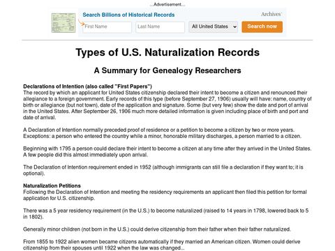 Types of US Naturalization Records