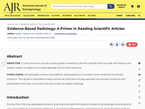 Evidence-Based Radiology - A Primer in Reading Scientific Articles